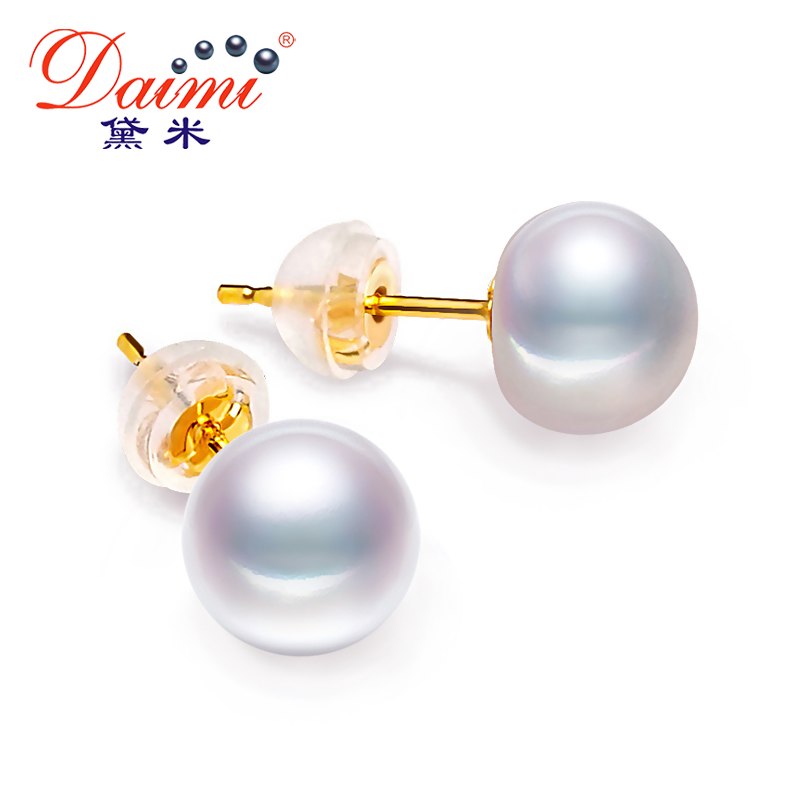 18k Pearl Earring High Luster White Pearl Studs Earrings Half Round 8-9mm High Quality Brand Jewelry For Women