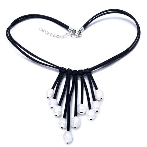 2020 New Arrival 9-10mm Baroque Pearl Necklace Leather necklace punk witch necklace for women.