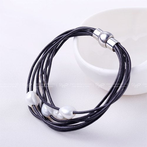 2020 New Arrival Best Gift For women Bracelet 9-10 mm Baroque Pearl Bracelet 7 Layers Leather Bracelet femme