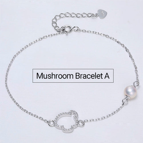 5-6mm White Perfectly Round Pearl Bracelet 925 Silver Mushroom Bracelet Romantic Gift For Woman