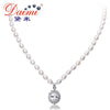 6-7mm Natural Pearl & Shinny Crystal Luxury Style Pendant Necklace Wedding Jewelry