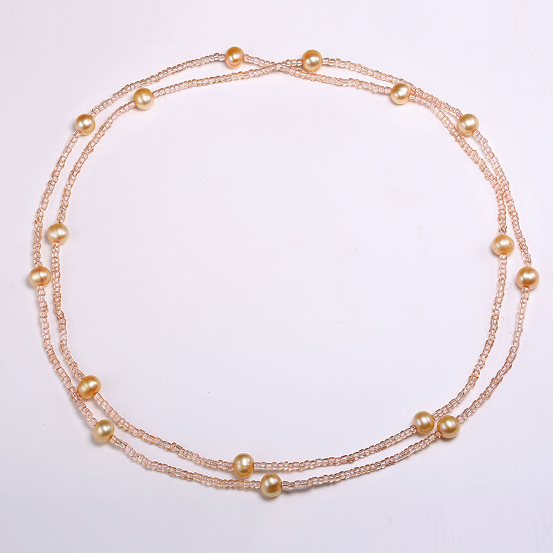 6-7mm Nearly Round Natural Pearl Necklace Champagne Color Necklace Pearl Necklace Jewelry Gifts For Women