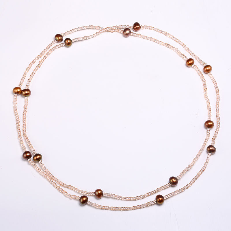 6-7mm Nearly Round Natural Pearl Necklace Champagne Color Necklace Pearl Necklace Jewelry Gifts For Women