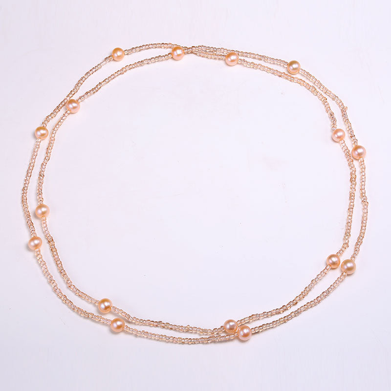 6-7mm Nearly Round Natural Pearl Necklace Champagne Color Necklace Pearl Necklace Jewelry Gifts For Women