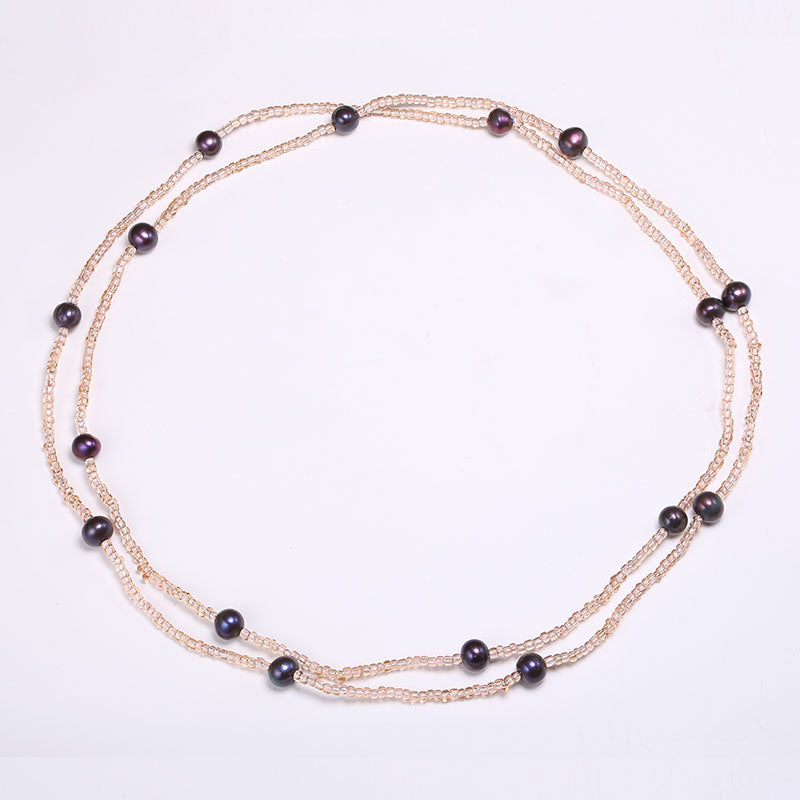 6-7mm Nearly Round Natural Pearl Necklace Champagne Color Necklace Pearl Necklace Jewelry Gifts For Women