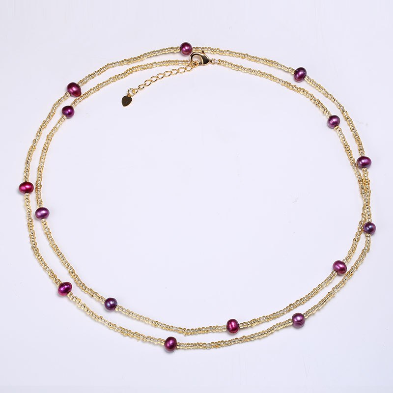 6-7mm Nearly Round Natural Pearl Necklace Light Gold Color Necklace Pearl Necklace Jewelry Gifts For Women