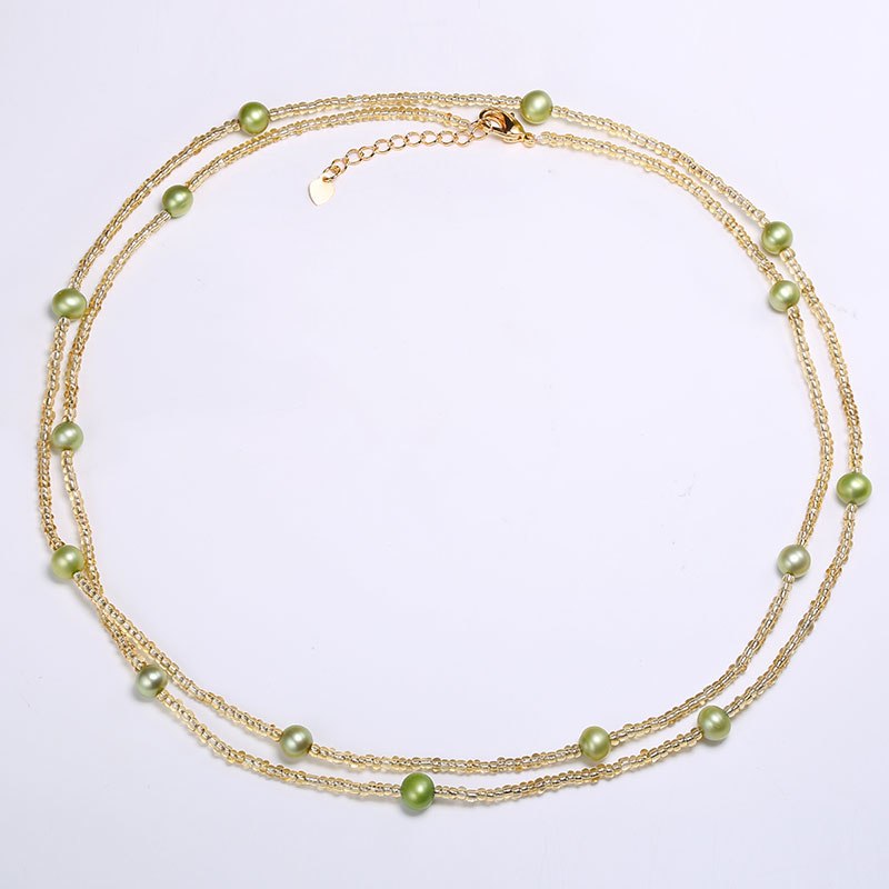 6-7mm Nearly Round Natural Pearl Necklace Light Gold Color Necklace Pearl Necklace Jewelry Gifts For Women