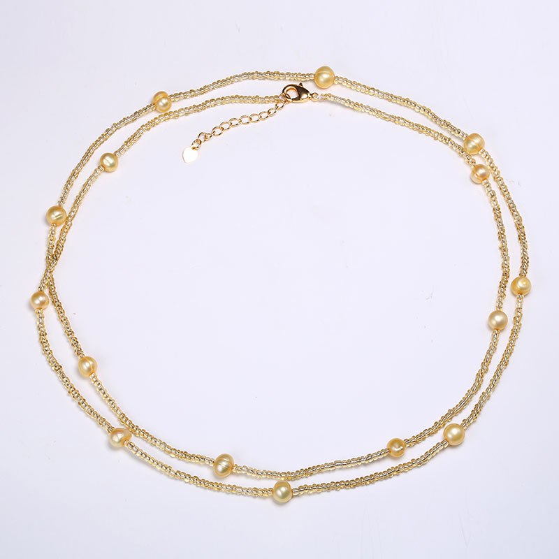 6-7mm Nearly Round Natural Pearl Necklace Light Gold Color Necklace Pearl Necklace Jewelry Gifts For Women