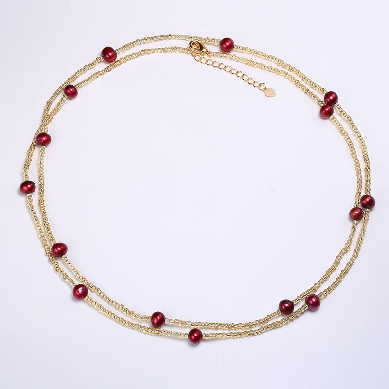 6-7mm Nearly Round Natural Pearl Necklace Light Gold Color Necklace Pearl Necklace Jewelry Gifts For Women