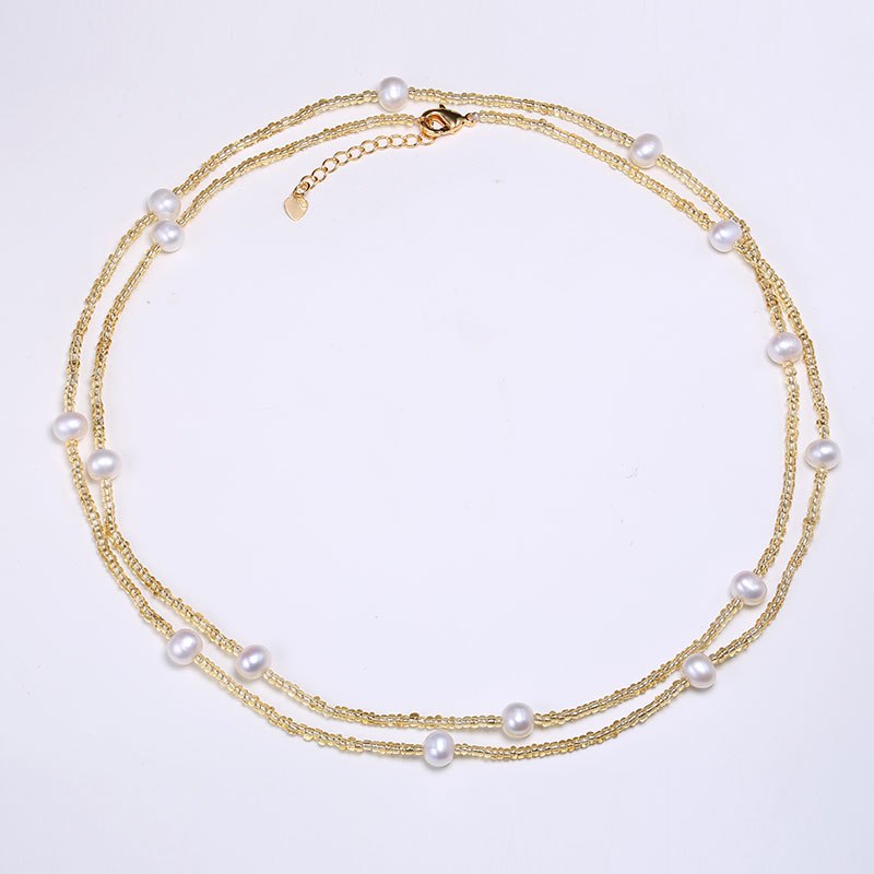 6-7mm Nearly Round Natural Pearl Necklace Light Gold Color Necklace Pearl Necklace Jewelry Gifts For Women