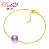 7-7.5mm Round Pearl Bracelet 18k Yellow Gold Chain Bracelet White/Pink/Purple Braclelt