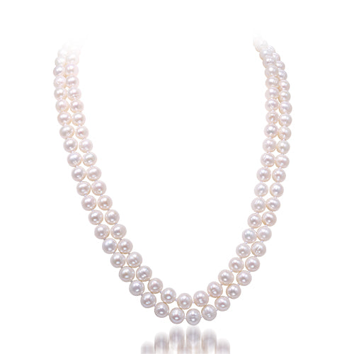 7-8MM Pearl Necklace Natural White Pearl Double Strand Necklace Wedding Jewelry
