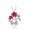 7-8mm Flat Round Natural White Pearl Pendant & Romantic Peach Blossom Pendant Necklace