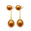 7-8mm Pearl With About 9mm Tear Drop Pearl Dangle Earrings 18K Gold Drop Earrings Fine Jewelry