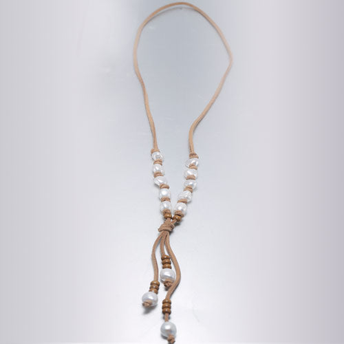 7-8mm Pearl Necklace Natural White Baroque Pearl Leather Necklace New Real Pearl Fashion Jewelry