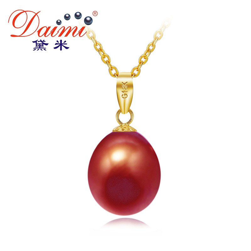 8.5-9mm Pearl Brown Color Pendant Necklace 18K Yellow Gold Pendant Summer Necklace Fine Jewelry