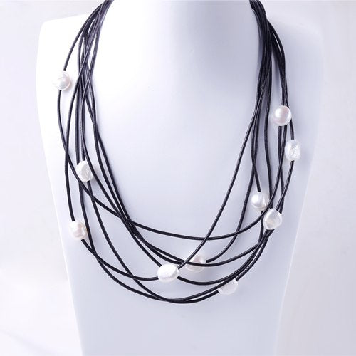 9-10MM Chunky Pearl Necklace 7 Layers Natural White Baroque Pearl Choker Necklace New Real Pearl Fashion Jewelry