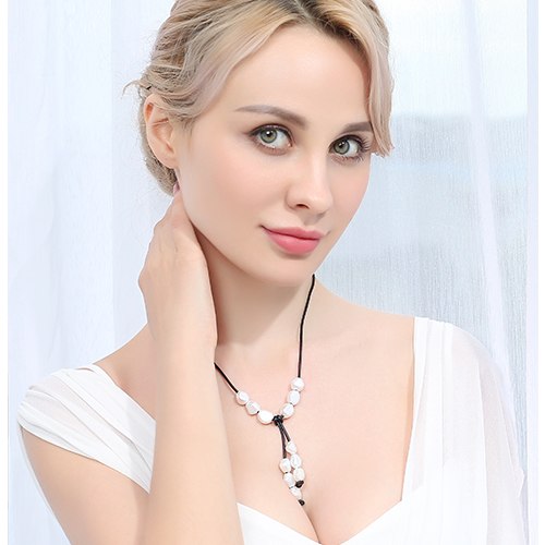 9-10mm Baroque Pearl Necklace WhitePearl & Leather Necklace For Woman