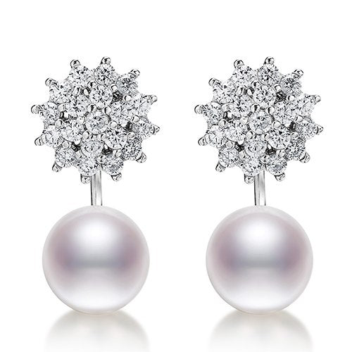 9-10mm Big Pearl Earrings 925 Silver Studs Earrings White Pearl Fine Jewelry earrings crystal for christmas