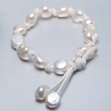 9-10mm White/Grey Baroque Pearl Bracelet Leather Bracelet Stylish Bracelet For Woman