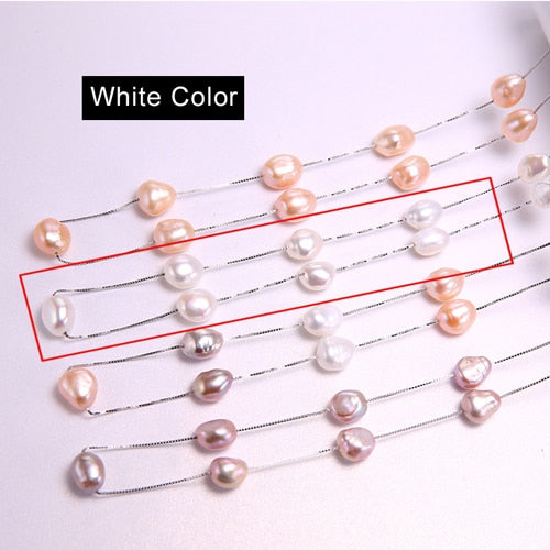 925 Sterling Silver Necklace 9-10mm Baroque Pearl Jewelry Silver Pearl Necklace Tin Cup Necklace 7 Color Arrival