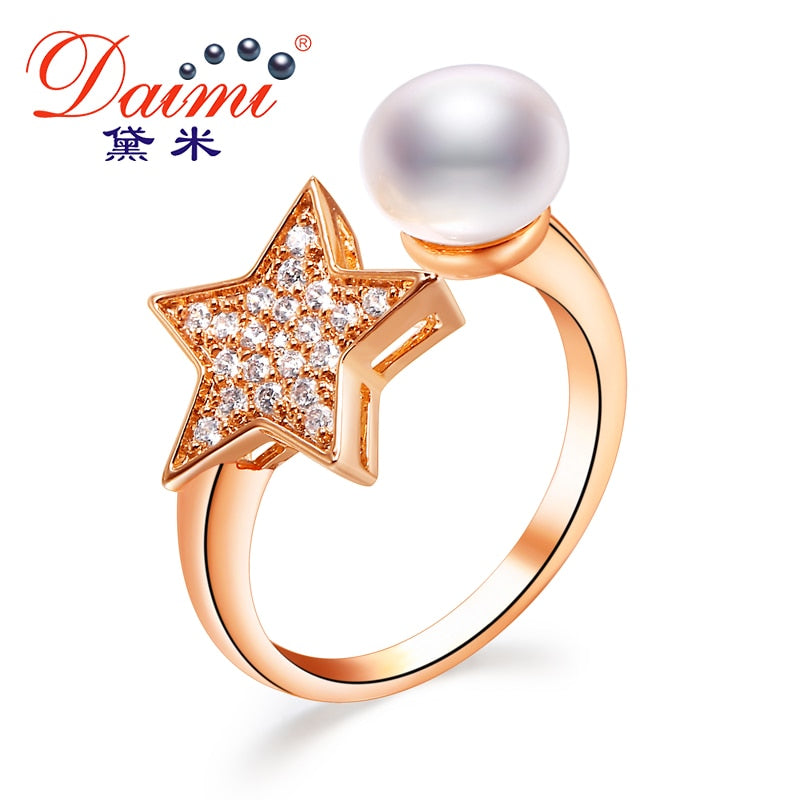 Beautiful ring 8-9mm pearl rings Brand Rhinestone Ring Jewelry Wedding Engagement Rings For Women