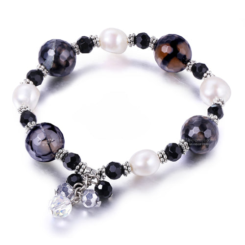 Big Agate Crystal Design Vintage Bracelet Colorful 11-12MM Pearl Bracelet Wholesale Price Elastic Bracelet