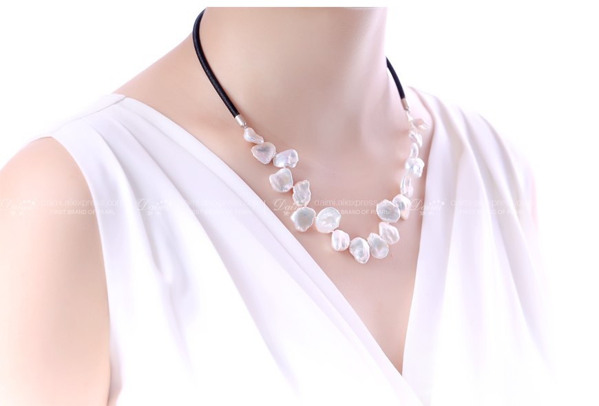Big Coin Pearl 4 Color Necklace Colorful Jewelry, Trendy Style Rope 13-14 mm Natural Pearl Necklaces