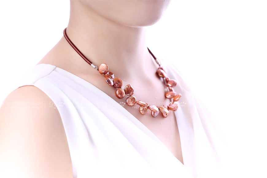 Big Coin Pearl 4 Color Necklace Colorful Jewelry, Trendy Style Rope 13-14 mm Natural Pearl Necklaces