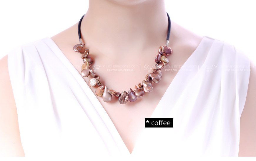 Big Coin Pearl 4 Color Necklace Colorful Jewelry, Trendy Style Rope 13-14 mm Natural Pearl Necklaces