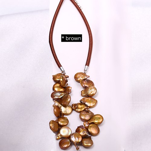 Big Coin Pearl 4 Color Necklace Colorful Jewelry, Trendy Style Rope 13-14 mm Natural Pearl Necklaces