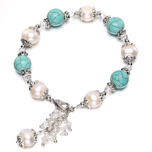 Blue/Sky Blue Agate Bracelet Adjustable For Lady Summer Style Natural Pearl Bracelets Trendy Jewelry Christmas Gift