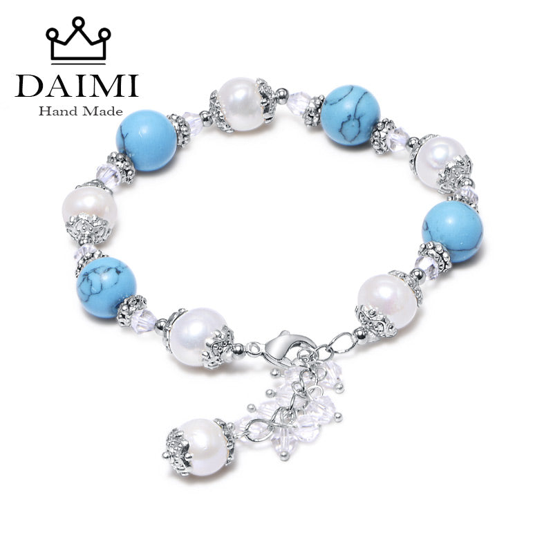 Blue Turquoise Bracelet Adjustable Women Bracelet Length 18-20cm Pearl Bracelets Trendy Colorful Stone Jewelry