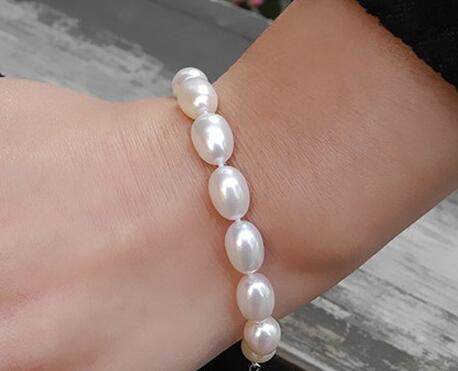 Brand Pearls Bracelet 7-8 mm Natural White Pearl Oval Shape River Pearls Bracelets Casual Bracelet