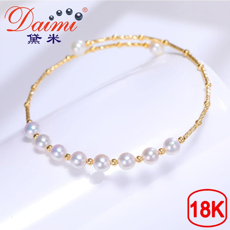 Classic Fashion Bangle Exquisite 4.5-5mm Perfectly Round Akoya Pearl Bangle 18K Authentic Female Bangle