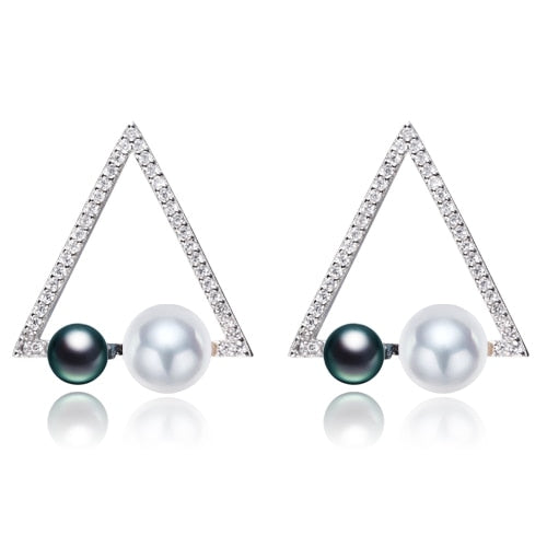 Fashion Geometry Earrings 925 Silver Earrings 4-7mm Double Pearl Drop Earrings Fine Jewelry Gifts For Women