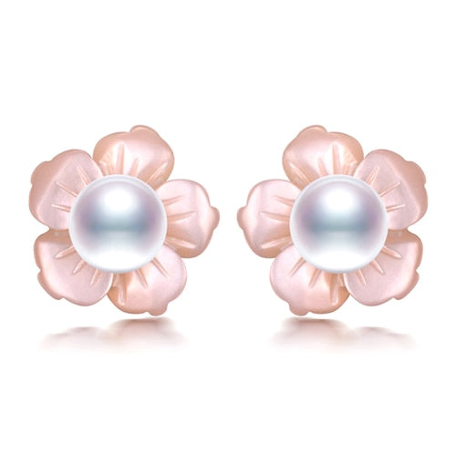 Flower Earrings About 3mm Tiny Natural Pearl Earrings 925 Silver Studs Earrings DIY Shell Earrings