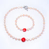Pearl Set 8-9mm Red Coral Necklace Bracelet Set Jewelry Gift For Women