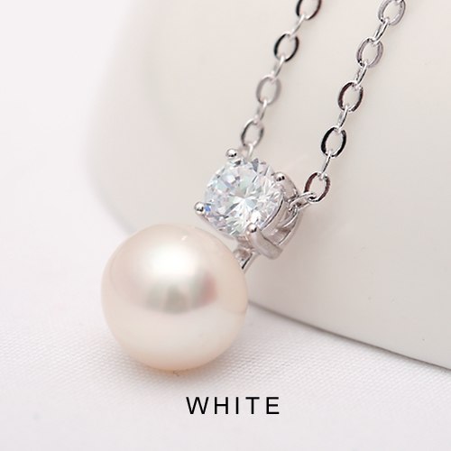 Glitter Necklace 9-10mm Natural White Pearl Pendant 925 Sterling Silver Pendant Necklace Shine Jewelry