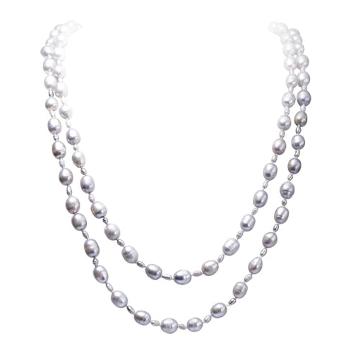 [DAIMI] Grey Color Pearl Necklace 160cm Long Sweater Chain Natural Pearl Long Necklace 8-9mm Rice Pearl Beach Style 2020 New