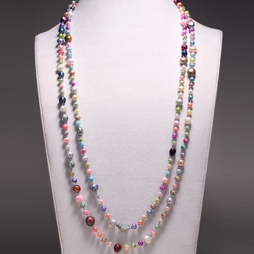 [DAIMI] Multi Color Baroque Pearl Necklace 160cm Long Sweater Chain Natural Pearl Long Necklace Beach Style