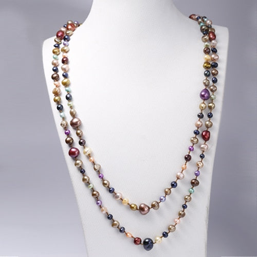 [DAIMI] Multi Color Baroque Pearl Necklace 160cm Long Sweater Chain Natural Pearl Long Necklace Beach Style