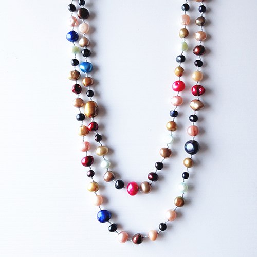 [DAIMI] Multi Color Baroque Pearl Necklace 160cm Long Sweater Chain Natural Pearl Long Necklace Beach Style