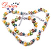 Multi Color Pearl 5-6mm Cultured Pearl Sets Necklace+Bracelet+Silver Earrings Jewelry Set Nice Gift For Girls