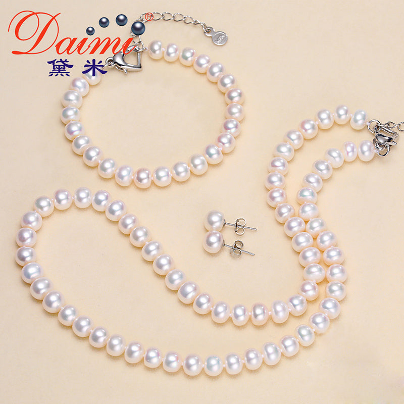 Natural Pearl Jewelry Sets Necklace Bracelet Earrings Pearl Set For Women Party Jewelry Wedding Jewlery