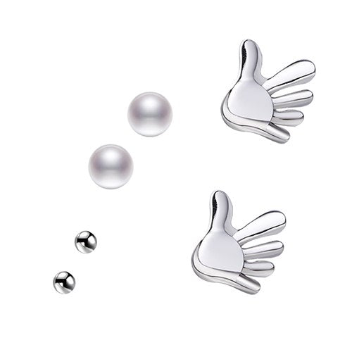 Palm Earrings 4-5mm Pearl Earrings 925 Silver Studs Earrings 3 Pair One Set 2020 New