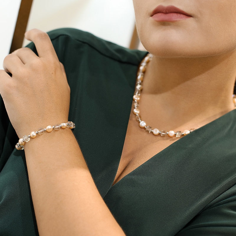 Pearl Set Pearl Necklace Bracelet 7-8mm Natural Pink Baroque Pearl Jewelry Gift For Women Party Fine Jewelry