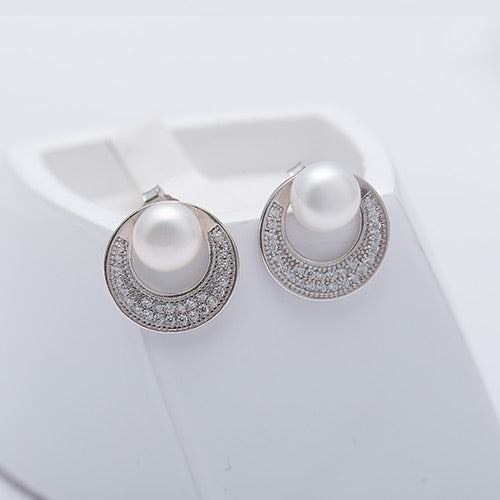 Shiny Circle Earrings 6-7mm Natural Pearl Earrings 925 Silver Studs Earrings Many Colors Brand Jewelry