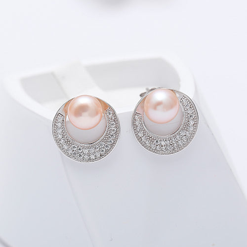 Shiny Circle Earrings 6-7mm Natural Pearl Earrings 925 Silver Studs Earrings Many Colors Brand Jewelry