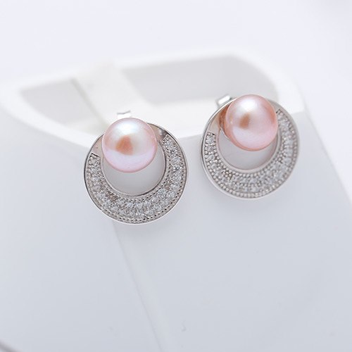 Shiny Circle Earrings 6-7mm Natural Pearl Earrings 925 Silver Studs Earrings Many Colors Brand Jewelry